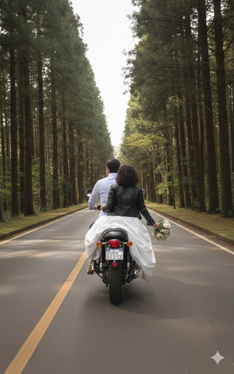 Casal na motocicleta